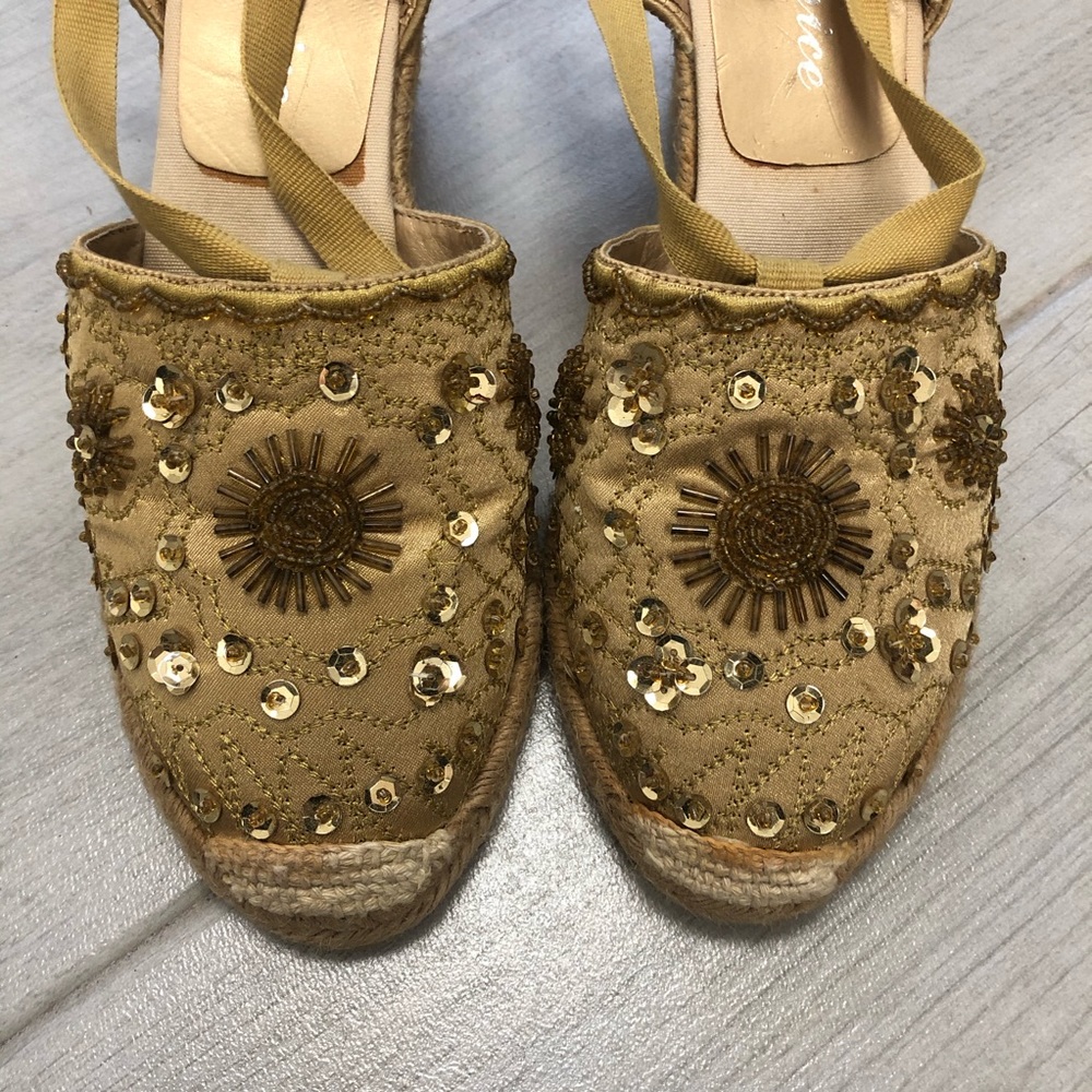 Gold wedge heels with sequins